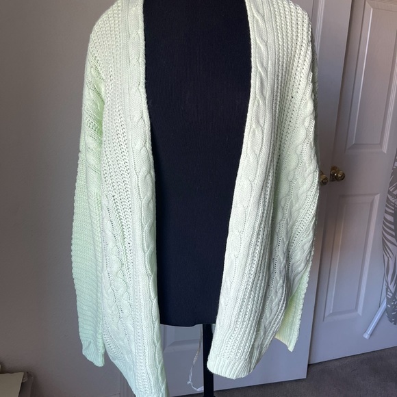 NWOT- Light Green Cable-Knit Open Cardigan - Picture 4 of 6